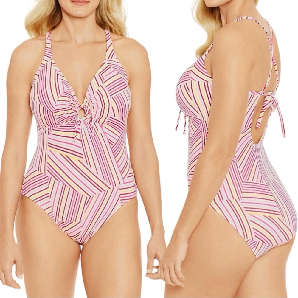 Time and Tru Pink Striped One-Piece Swimsuit